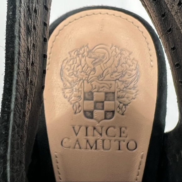 Vince Camuto Black Peep Toe Stacked Block Heels Size 7 1/2 Women’s - Picture 2 of 9